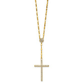 Sterling Silver Gold-tone Polished Fancy CZ Latin Cross 16 Inch with 2 Inch Extension Necklace